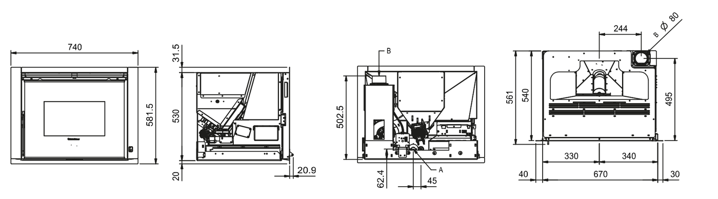Ventilierter Pelleteinsatz - EXTRAFLAME Comfort P70 Air 10 kW