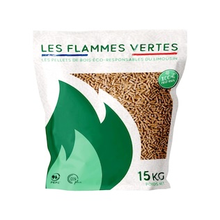 Holzpellets Flammes Vertes - 3 Paletten - 195 Säcke 2925 kg
