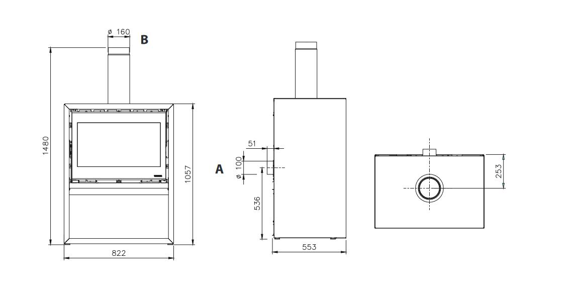 Holzofen anschließbar - LA NORDICA Dante.16 mit range-Scheitholz 12.4 kW