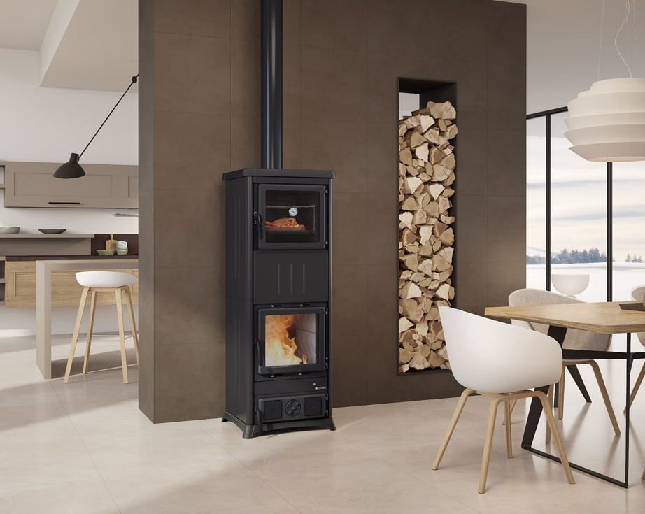 anschließbarer Holzofen mit Backfach - LA NORDICA Nova Forno Steel.16 11.8 kW