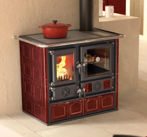 Holz-Küchenherd anschließbar - LA NORDICA Rosa.16 Maiolica Bordeaux 8,8 kW