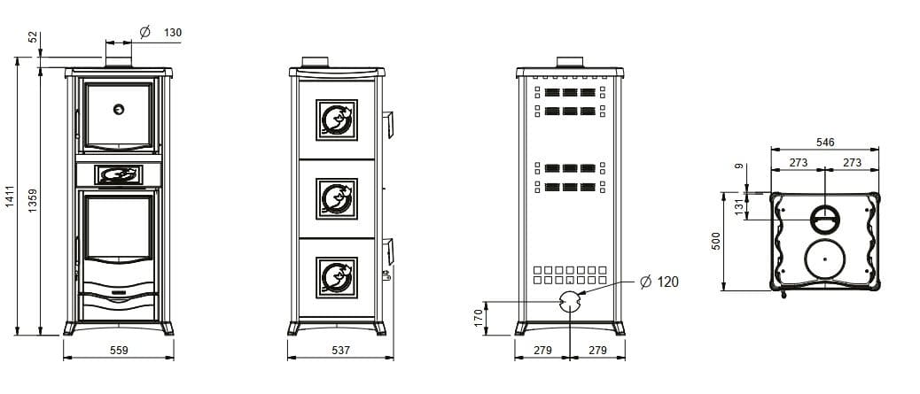 anschließbarer Holzofen mit Backfach - LA NORDICA Rossella Plus Forno.165 Ceramica 9.4 kW