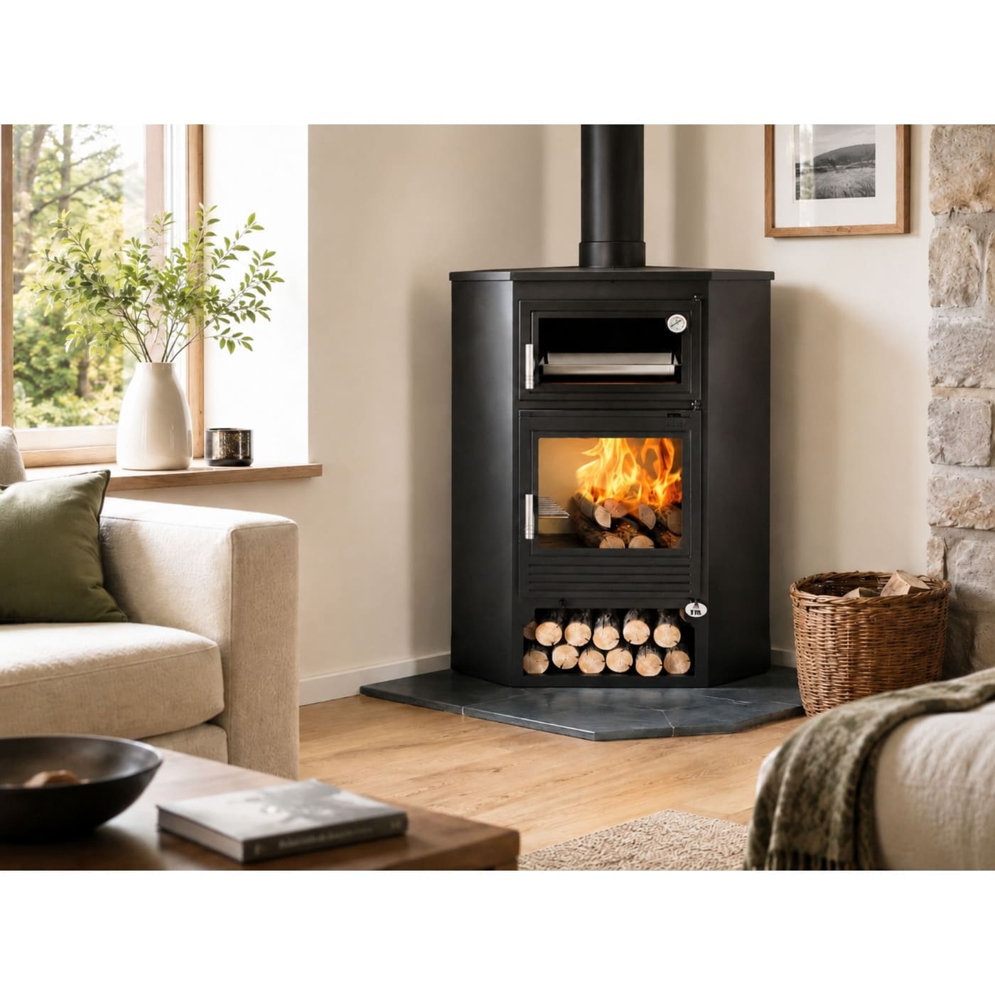 Eck-Holzofen mit Backfach - FIREMATIC Buffalo 11.3 kW