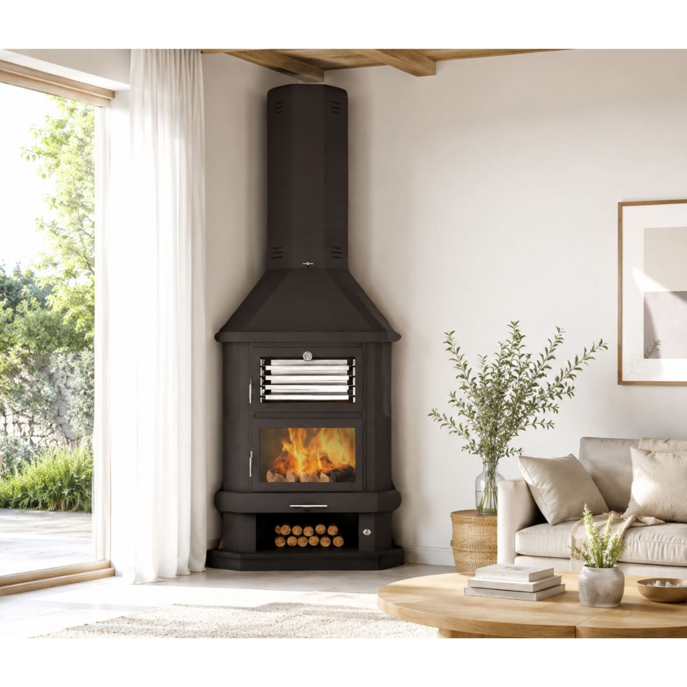 Holzofen Eckkamin mit Backfach - FIREMATIC Houston 13.8 kW