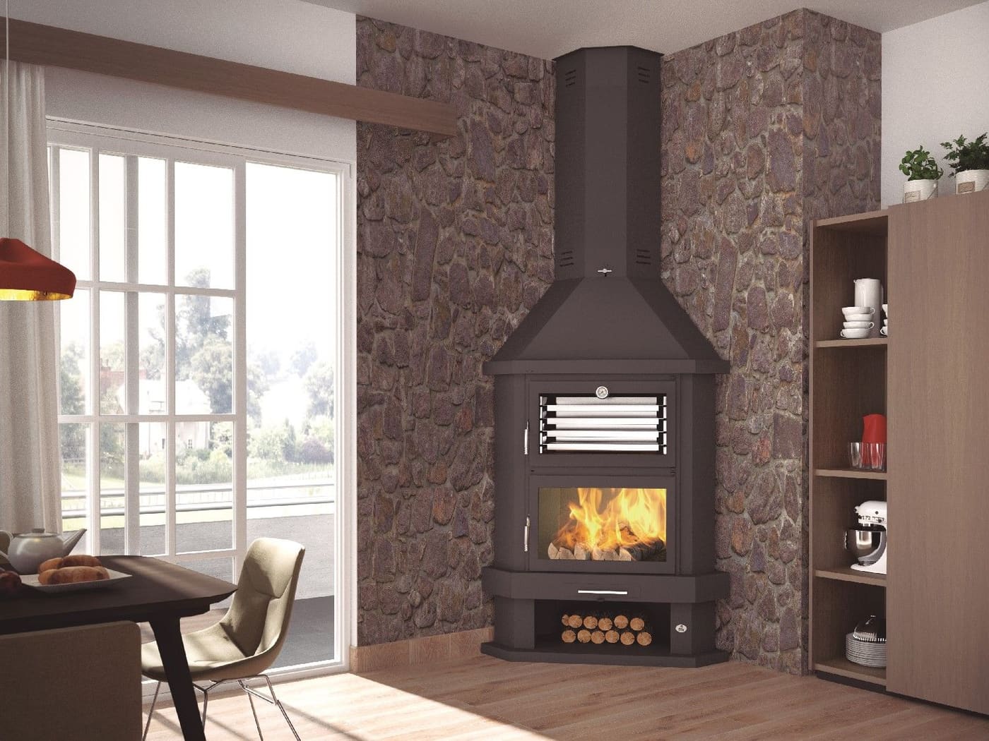 Holzofen Eckkamin mit Backfach - FIREMATIC Houston 13.8 kW