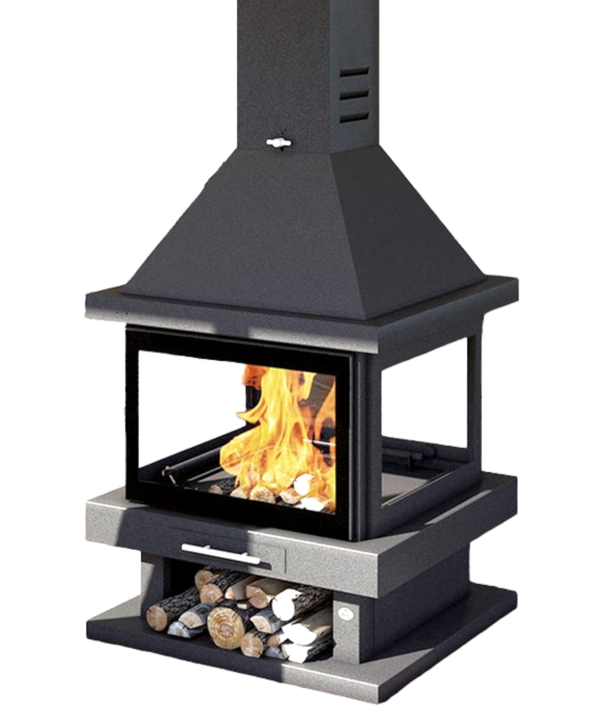 Holzofen Kamin centrale 4 vitres - FIREMATIC Oregon 13.8 kW