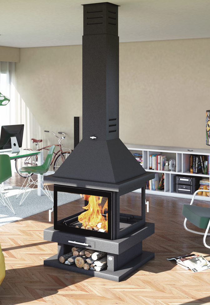 Holzofen Kamin centrale 4 vitres - FIREMATIC Oregon 13.8 kW