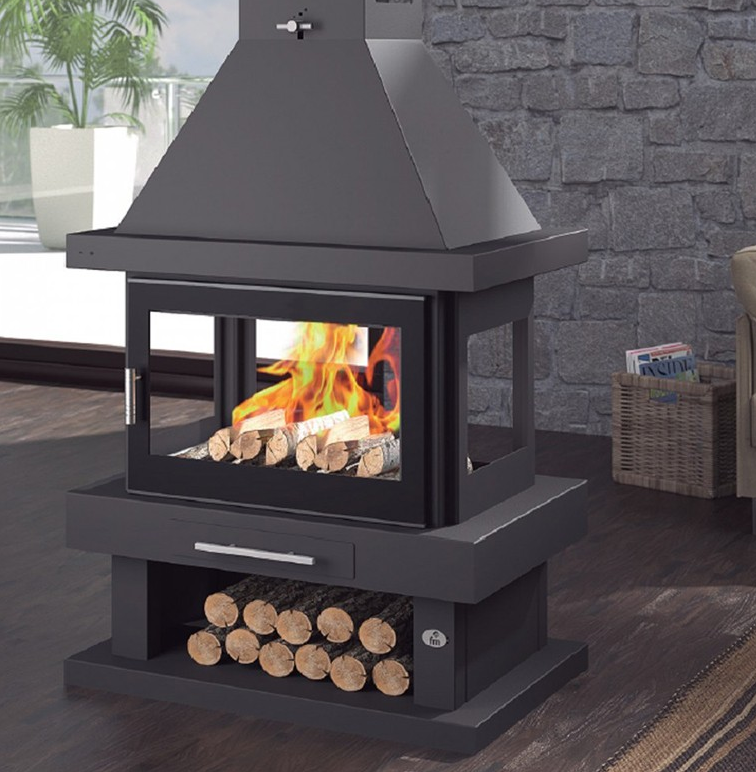 Holzofen Kamin centrale 4 vitres - FIREMATIC Oregon 13.8 kW