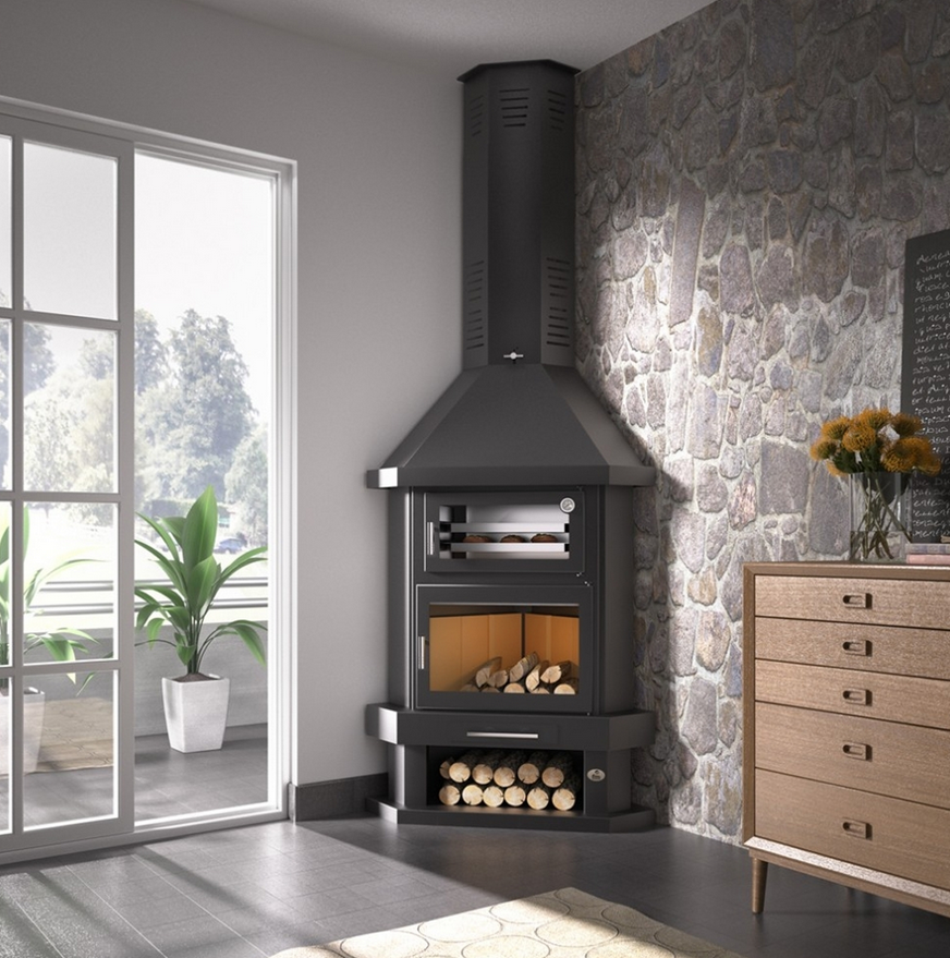 Kamin Eck mit Backfach - FIREMATIC New York 10.4 kW
