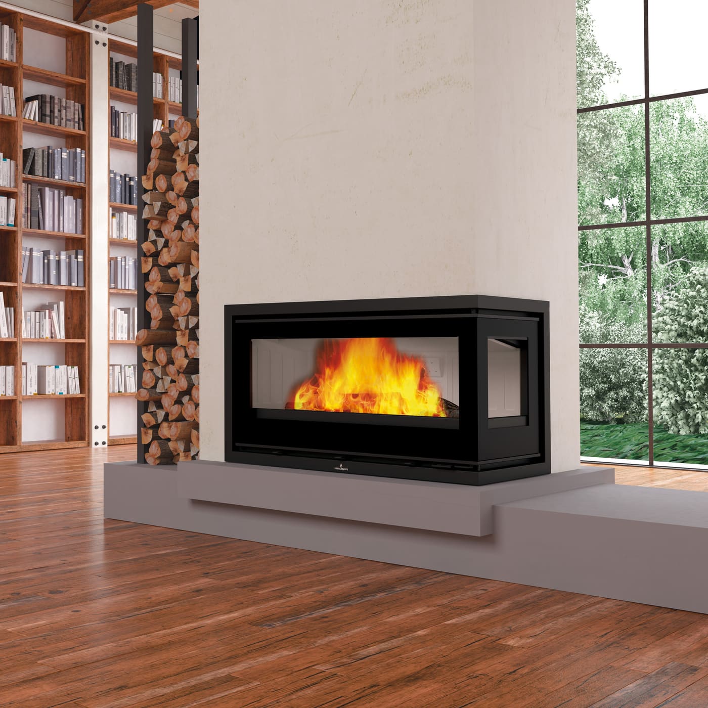 Holzeinsatz 2 vitres kanalisierbar anschließbar - BRONPI Cairo 90 ED 13 kW