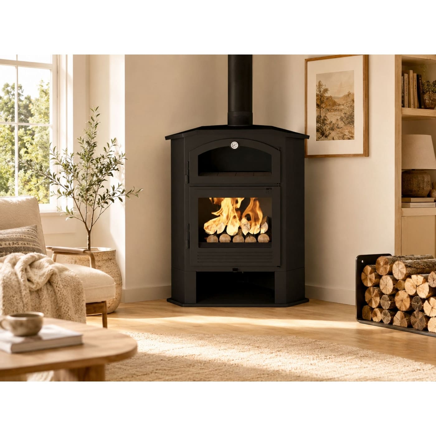 Eck-Holzofen mit Backfach - FIREMATIC Idaho 9.5 kW