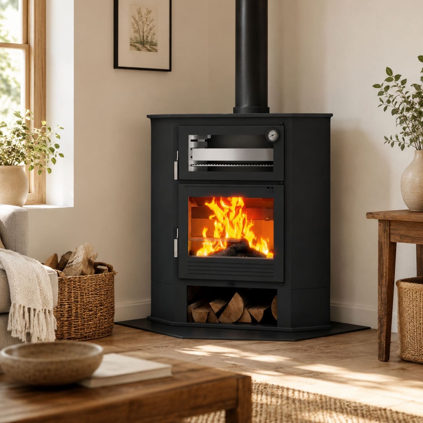 Eck-Holzofen mit Backfach - FIREMATIC Akron 9.5 kW