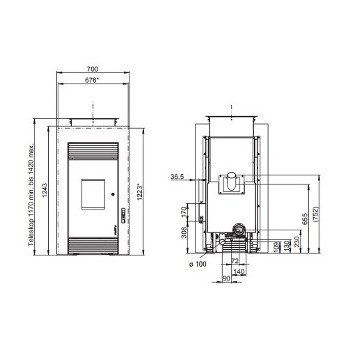 Pelletofen Wodtke PE Nova Eau mit integriertem Gerät + 8/10 kW wasserführend