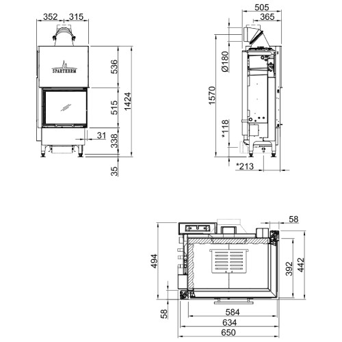 Holzeinsatz Spartherm Varia 2R-55h H²O 7 kW Schiebetür, hydro