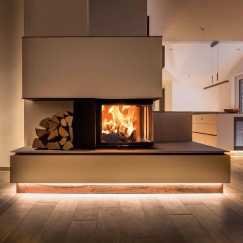 Holzeinsatz Austroflamm Kamin Eck 69x49x57S 2,0 | 12 kW Schiebetür