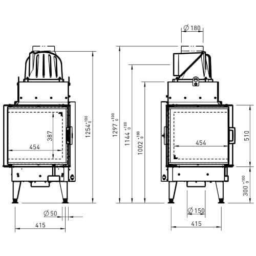 Holzeinsatz Austroflamm Kamin Eck 55x55x.. K 2.0 11/13/15 kW, Drehtür