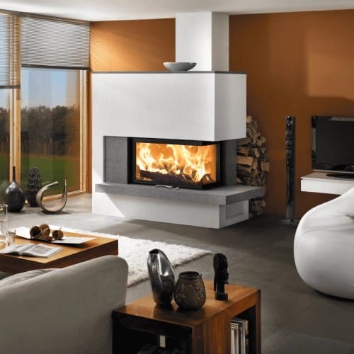 Holzeinsatz Austroflamm Kamin Eck 89x49x..S 3,0 | 12 kW Schiebetür