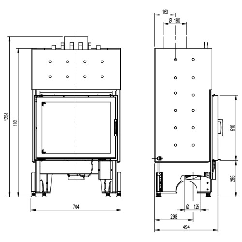Holzeinsatz Austroflamm 65x51K aquaHEAT 12,5kW, porte battante, Hydro