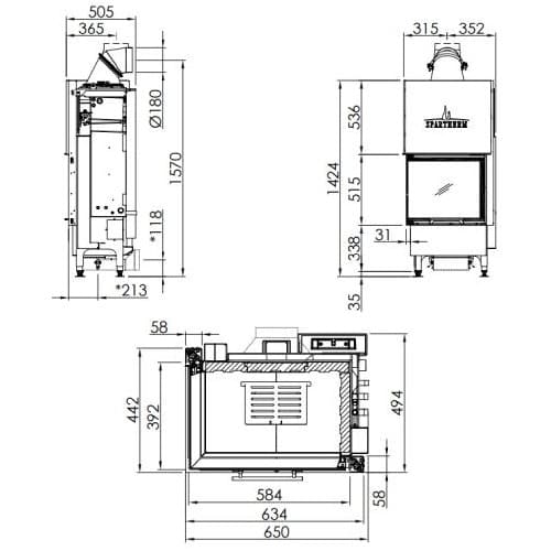 Holzeinsatz Spartherm Varia 2L-55h H²O 7 kW Schiebetür, hydro