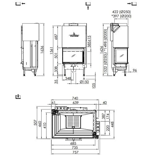 Holzeinsatz Spartherm Varia 2L-68h 9,6 kW Eckkamin, Schiebetür