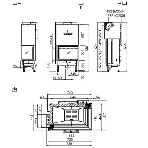 Holzeinsatz Spartherm Varia 2R-68h 9,6 kW Eckkamin, Schiebetür