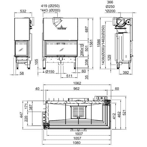 Holzeinsatz Spartherm Varia 2R-100h 12,3 kW Schiebetür