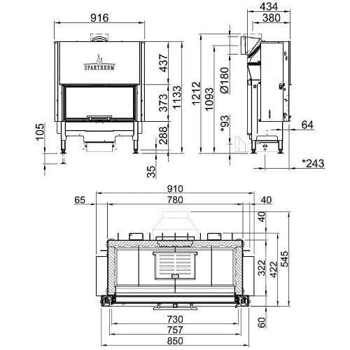 Holzeinsatz Spartherm Varia ASh 7 kW raumluftunabhängig Schiebetür