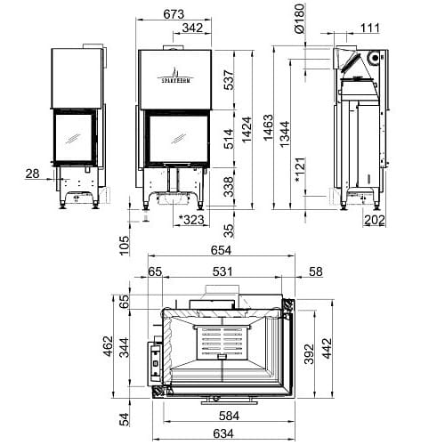 Holzeinsatz Spartherm Varia 2R-55h 7 kW raumluftunabhängig Schiebetür