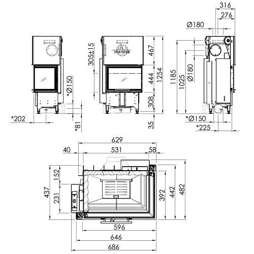 Holzeinsatz Spartherm Varia 2R-62h 6,9 kW raumluftunabhängig