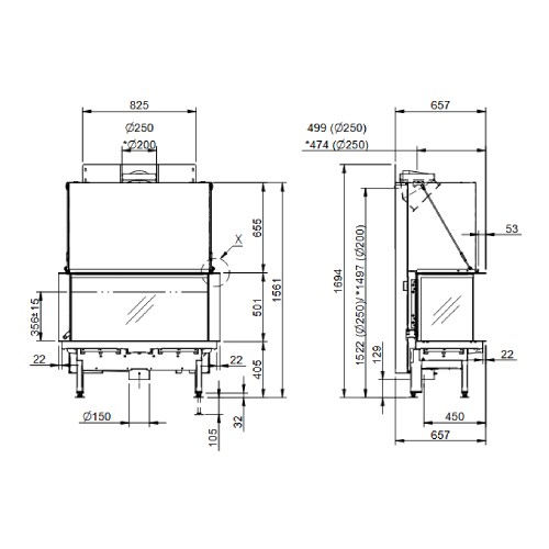 Holzeinsatz Spartherm Premium A-3RL-100h 13 kW Kaminpanorama, Schiebetür