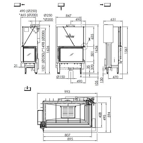 Holzeinsatz Spartherm Premium V-2R-80h 10,5 kW Eckkamin, Schiebetür