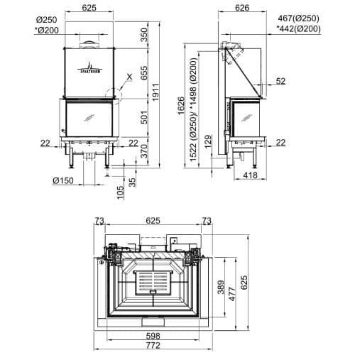 Holzeinsatz Spartherm Premium A-3RL-60h 10 kW Kamin panoramique, Schiebetür