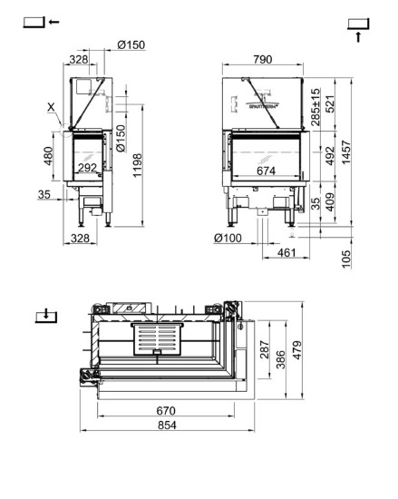 Holzeinsatz Spartherm Lean 2R-70h 7,9 kW raumluftunabhängig Schiebetür