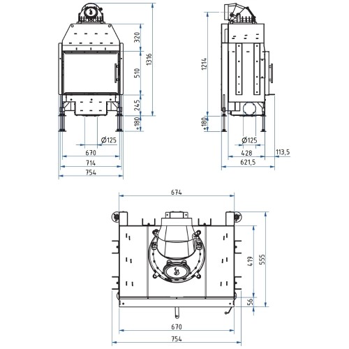 Holzeinsatz SCHMID Lina 67 s evo 9 kW Drehtür