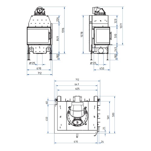 Holzeinsatz SCHMID Ekko L 67(45) s evo 9 kW Drehtür