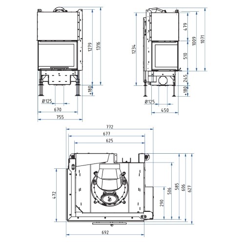 Holzeinsatz SCHMID Ekko L 67(45) h evo 9 kW Schiebetür