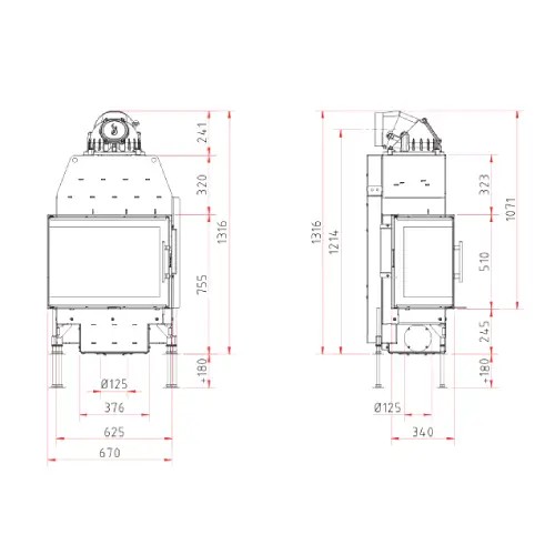 Holzeinsatz SCHMID Ekko L 67(34) s evo 7,5 kW Drehtür