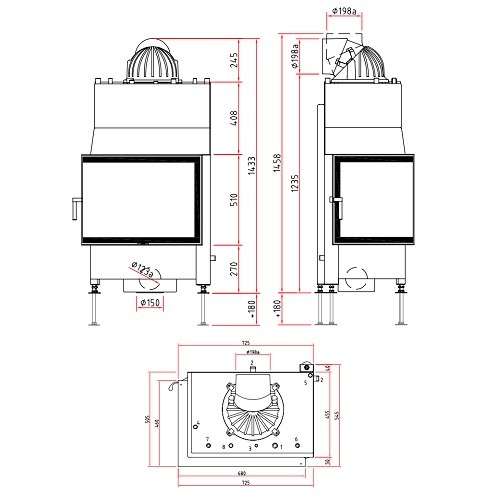 Holzeinsatz SCHMID Ekko W L 67(45)51 s Drehtür 14,9 kW ohne Heizbrücke