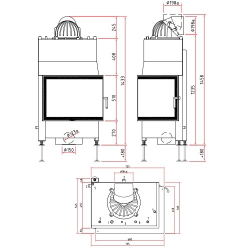 Holzeinsatz SCHMID Ekko W R 67(45)51 s Drehtür 14,9 kW ohne Heizbrücke