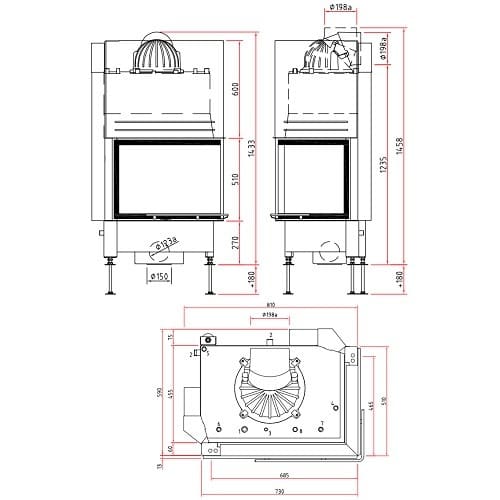 Holzeinsatz SCHMID Ekko W R 67(45)51 h 14,9 kW Schiebetür Hydro