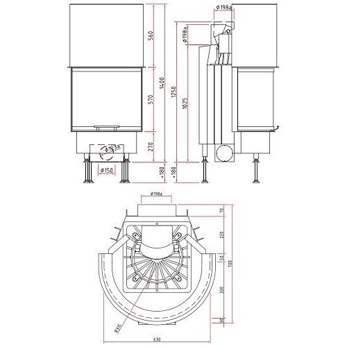 Holzeinsatz SCHMID Ronda 6057 h Schiebetür 180° 9 kW