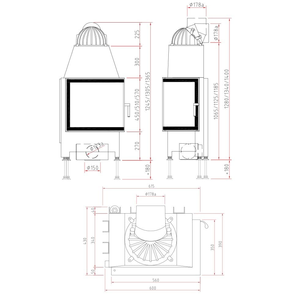 Holzeinsatz SCHMID Ekko R 55(34) s – Drehtür 7 kW mit Winkelscheibe