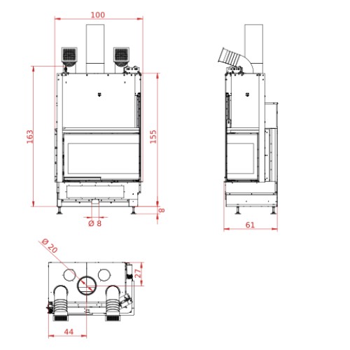 Holzeinsatz Palazzetti Ecomonoblocco WTX 80 N18 Kamin Eck 17,8 kW