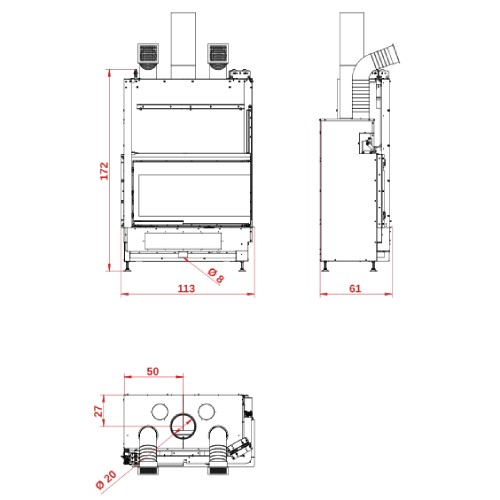 Holzeinsatz Palazzetti Ecomonoblocco WTX 90 N19 Kamin Eck 19,1 kW