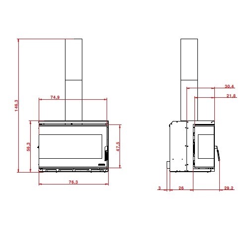 Holzeinsatz Palazzetti Ecopalex GTM80 12,4 kW Kamin Eck