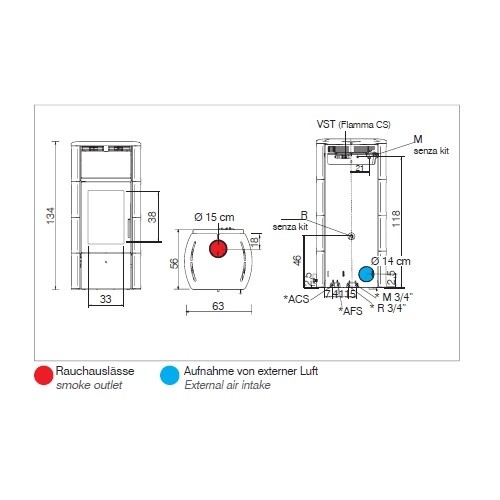 Holzofen Edilkamin Flamma 14 kW wasserführend