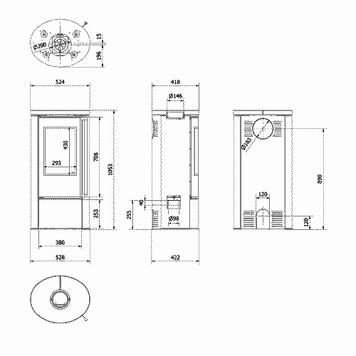 Holzofen Kratki Erik 5,5 kW mit oberer Platte aus Keramik