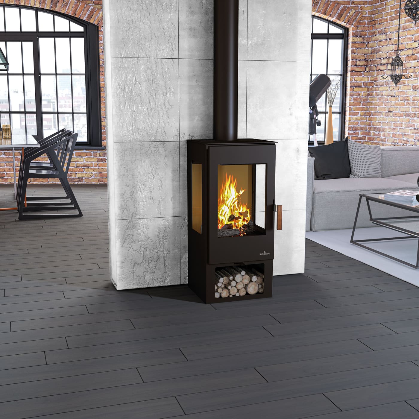 Holzofen 3 vitres anschließbar - BRONPI Estrella 7 kW