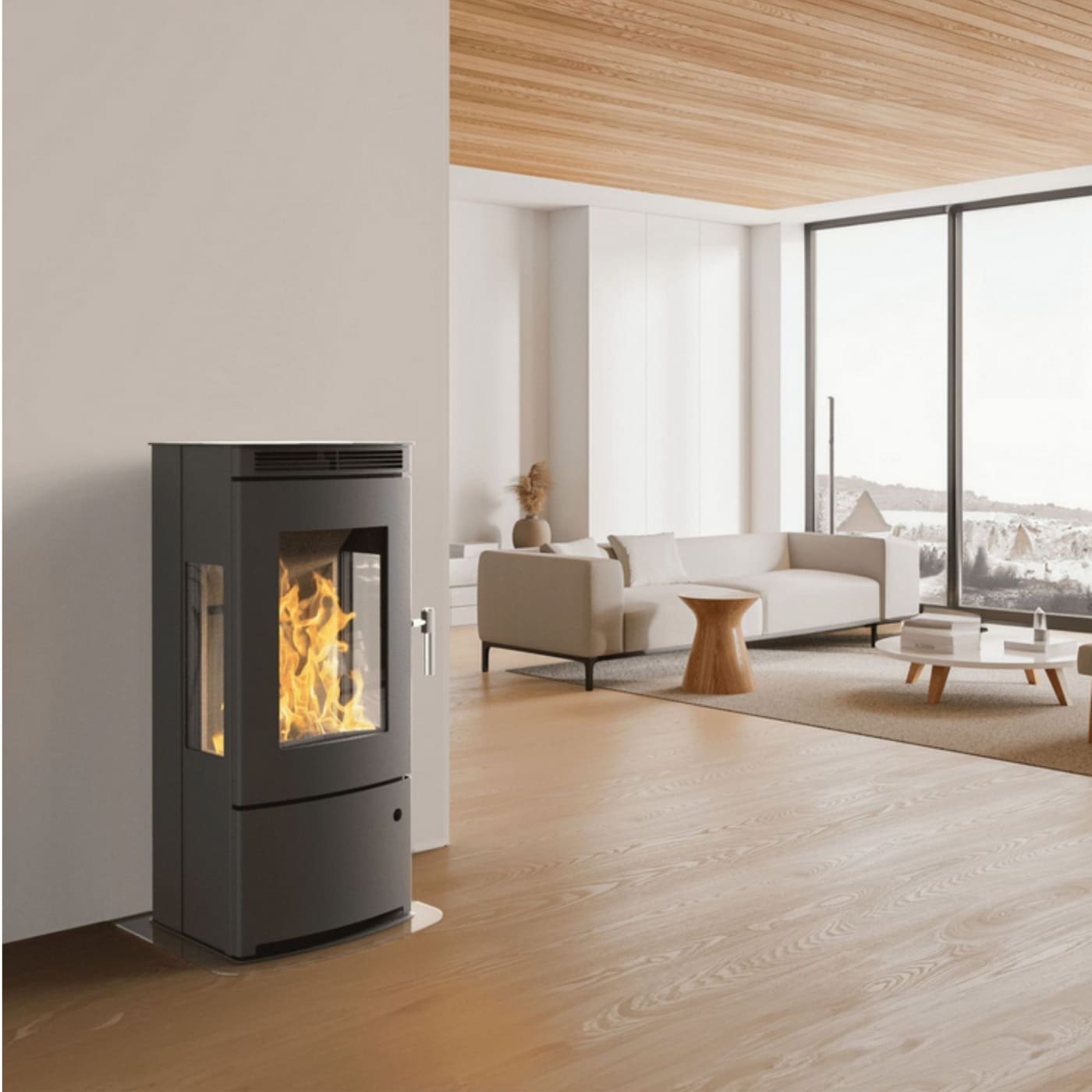 Holzofen mit 3 Scheiben, raumluftunabhängig - SUPRA Talma Tri Vision 9,1 kW