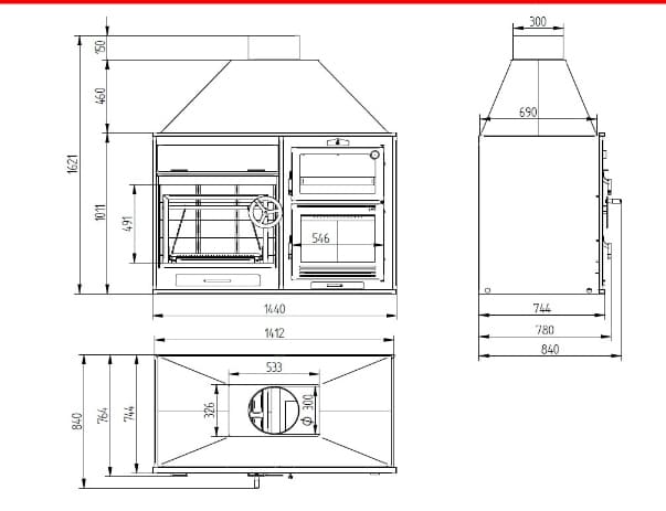 Grill mit Frontheber und Holzbackofen - FM CALEFACCION - FUSION 160E